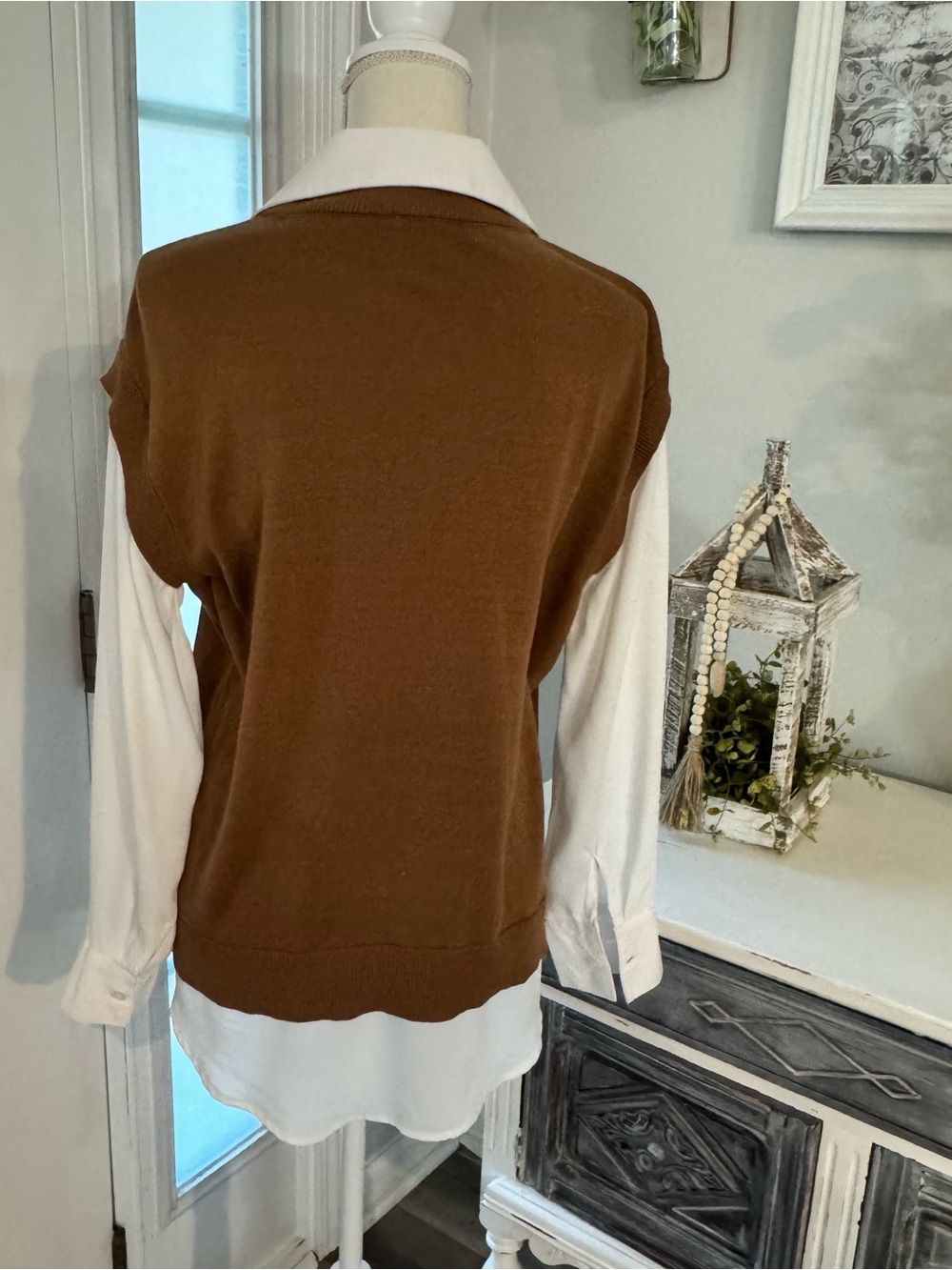 Anne Klein Collared Shirt & V-Neck Sweater Vest Combo Top Size Small - Picture 4 of 9